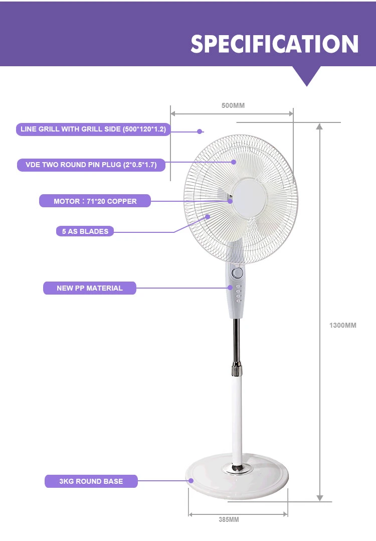 16inch Electrical Plastic Standing Pedestal Fan/Electric Fan /Industrial Fan/Ventilateur with Remote Control